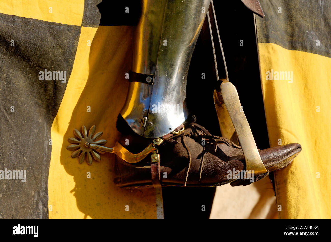 Medieval horseman's boot in stirrup with spur Stock Photo Alamy