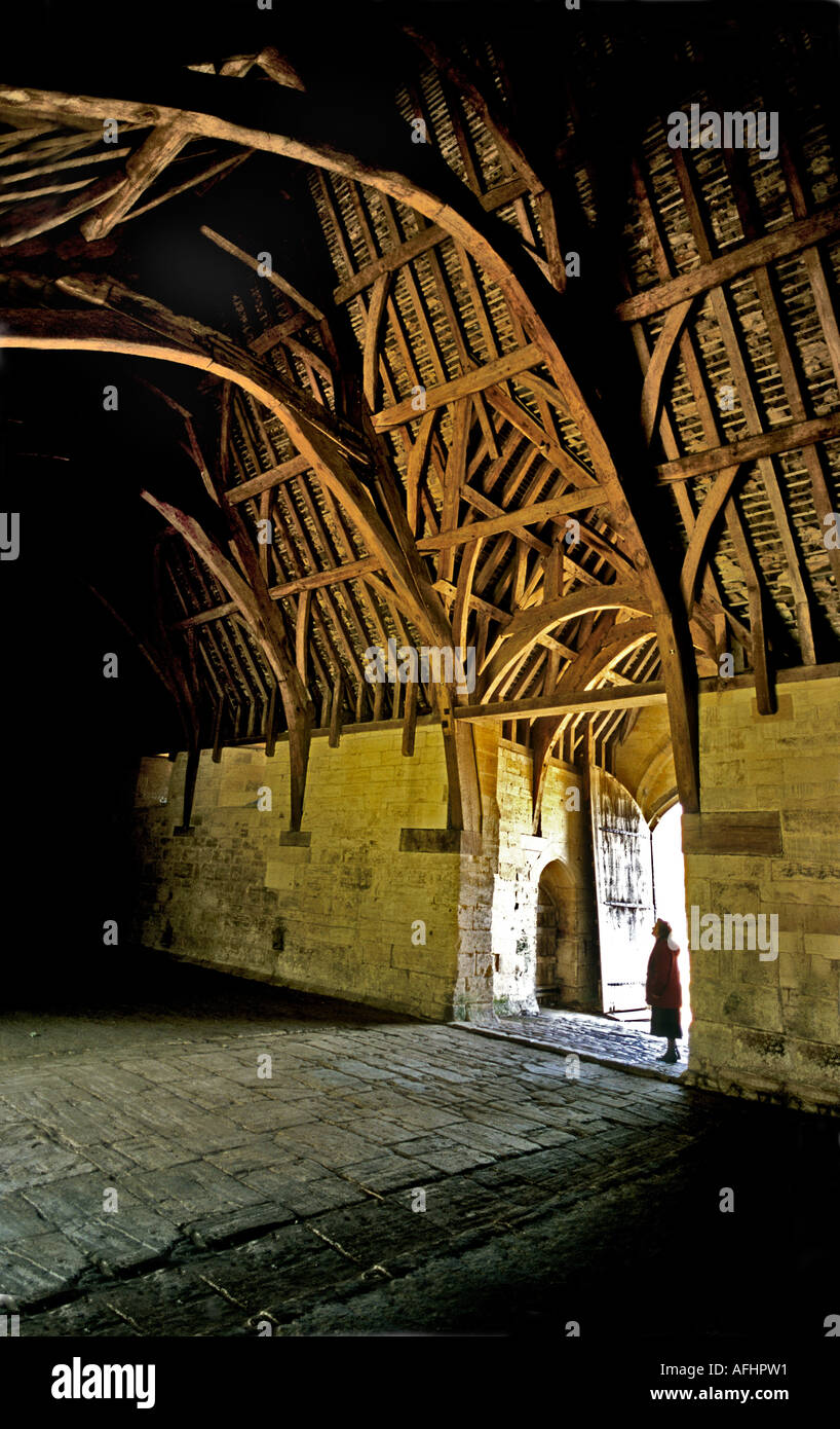 Inside a very old barn in Bradford on Avon Wiltshire, UK Stock Photo