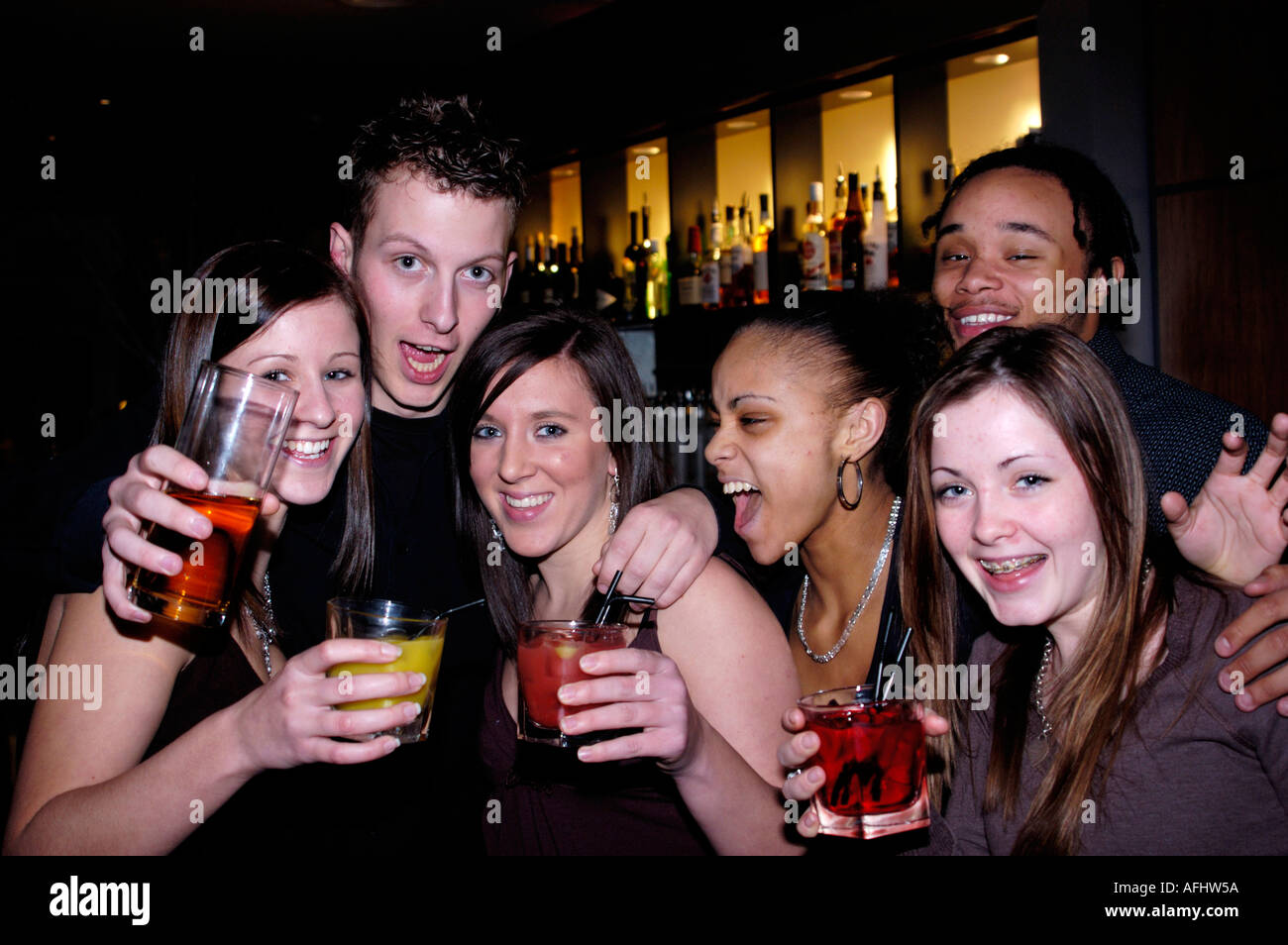 group of teenagers clubbing Stock Photo