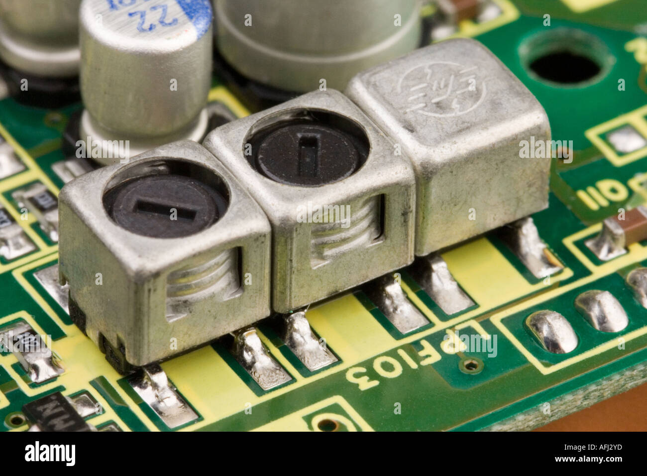 RF inductors on a circuit board from the video camera in a camcorder Stock Photo
