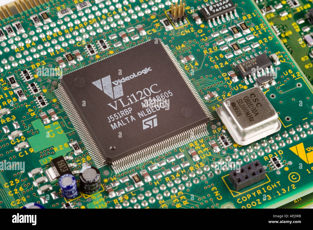 A video editing card for a PC based computer showing various electronic