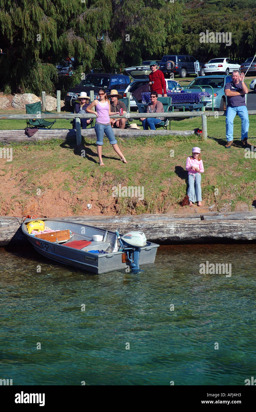 Families picnicking beside the Blackwood River estuary Augusta Western Australia No MR or PR Stock Photo