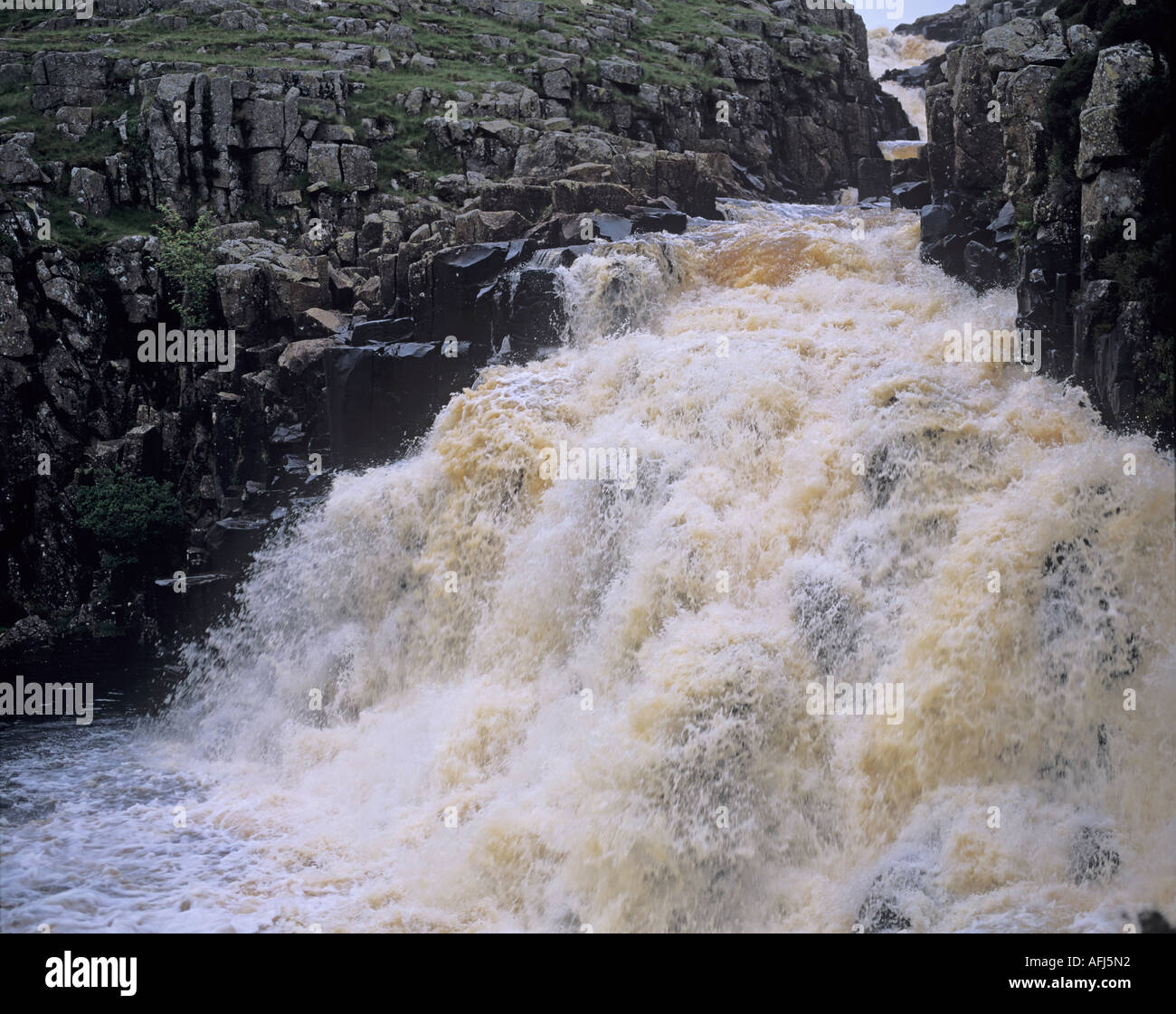 The River tees drops down the Cauldron Snout waterfall in Teesdale, County Durham, England UK Stock Photo