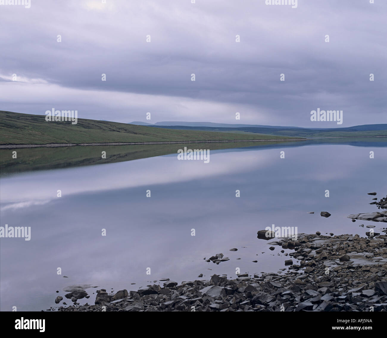 Cow Green Reservoir in Teesdale County Durham England on still calm morning Stock Photo