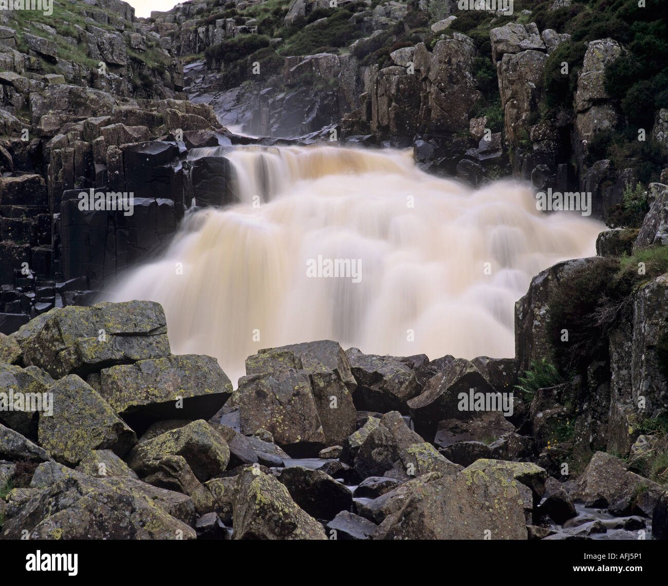 The River tees drops down the Cauldron Snout waterfall in Teesdale, County Durham, England UK Stock Photo
