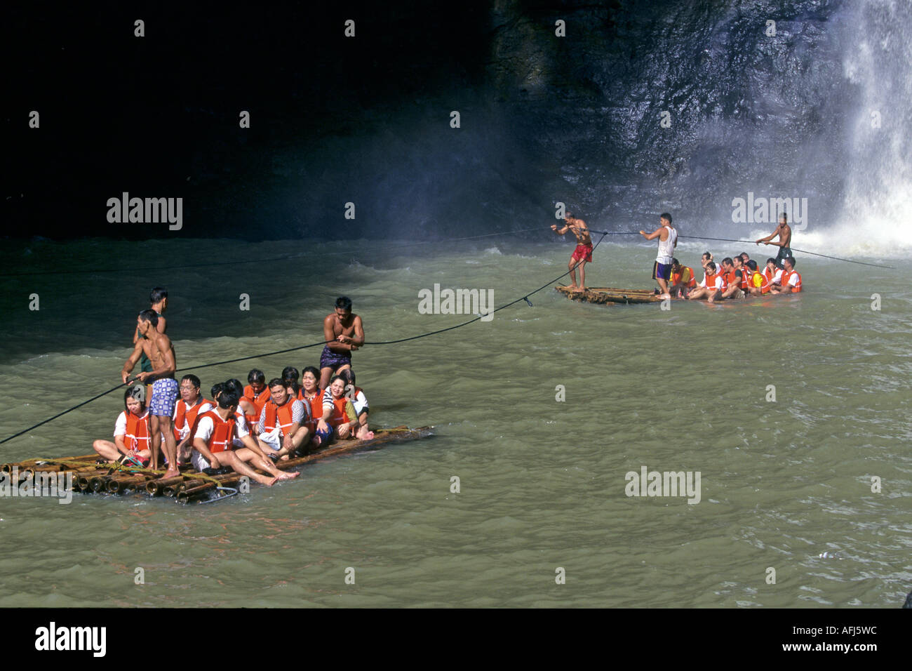 Groups on rafts, Pagsanjan Falls, Santa Cruz, Laguna, Philippines Stock Photo