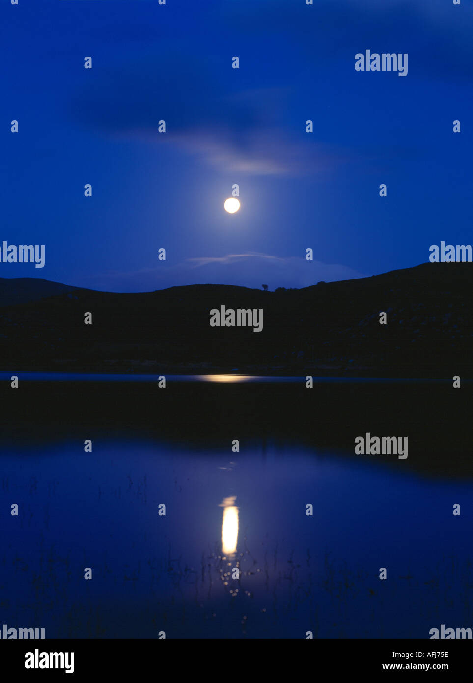 new moon reflected on an irish scenic lake, beauty in nature, Stock Photo