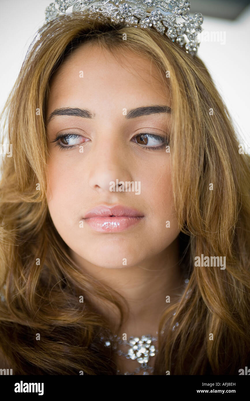 Teenage girl wearing tiara Stock Photo