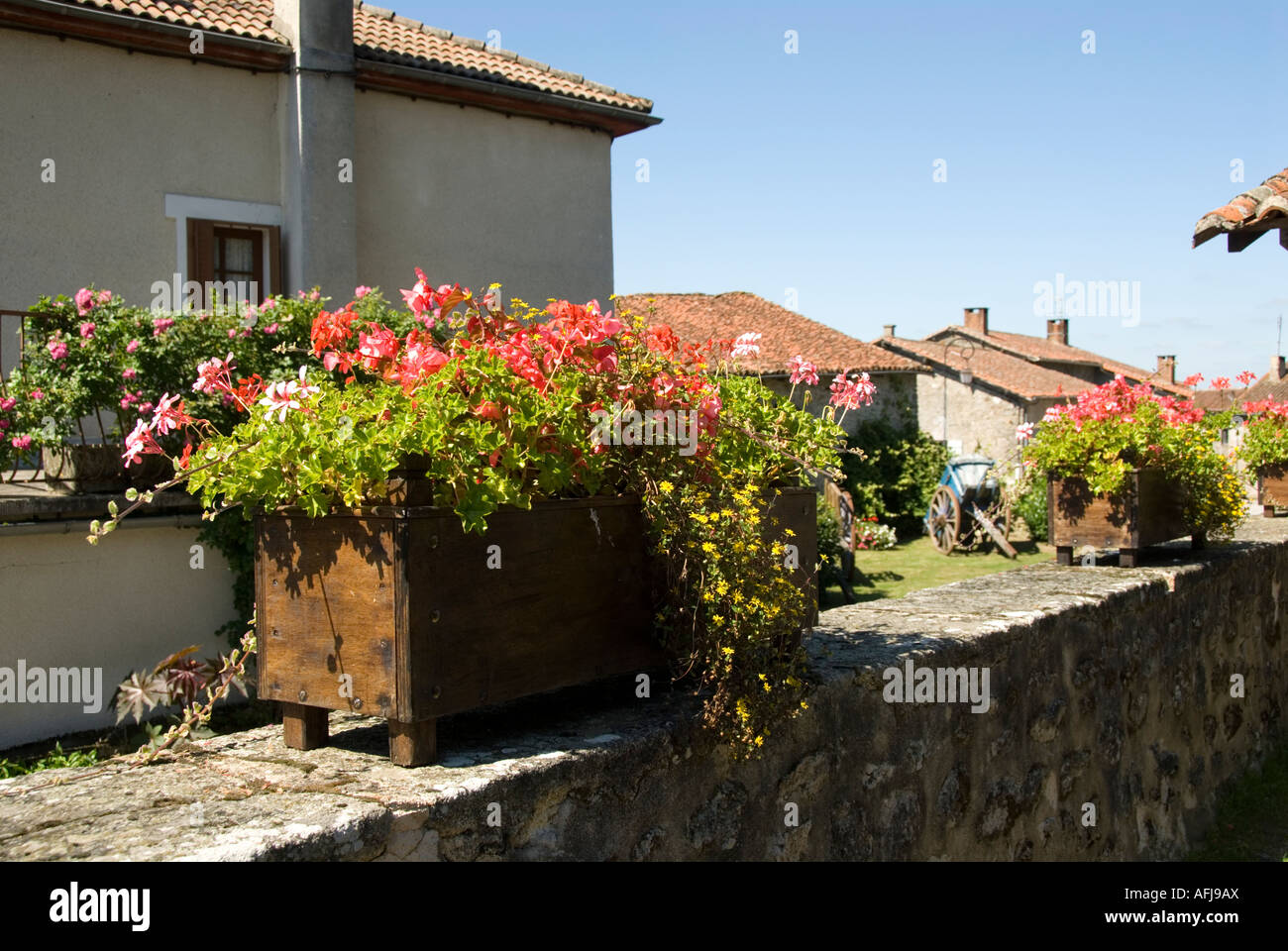 Image of a flower box in the village of Montrol Senard in the Limousin region of France Stock Photo