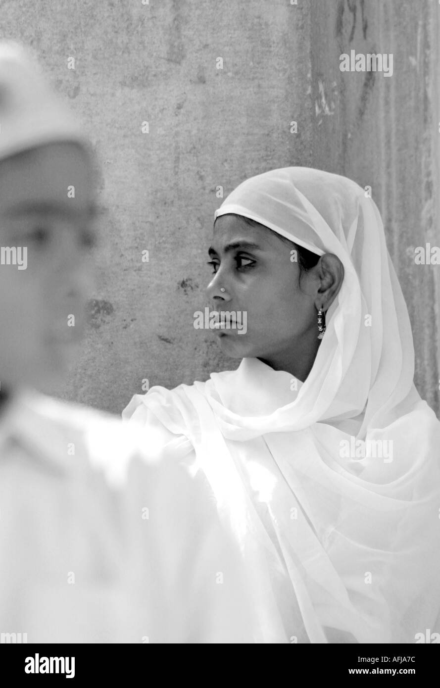 muslim woman waiting for the end of prayers at a mosque in ajmer india ...