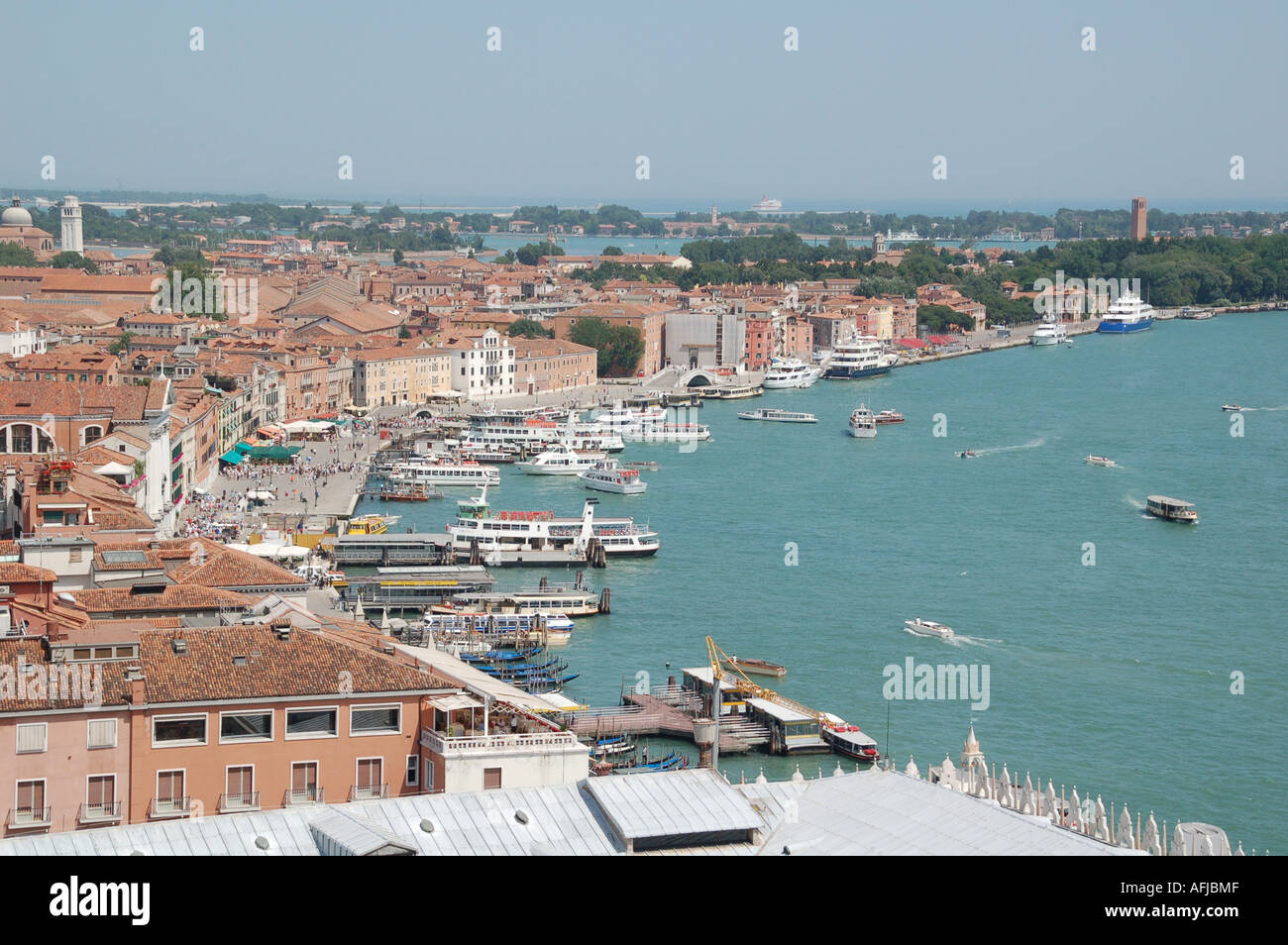 View east from the Campanile towards the Lido in Venice Italy Stock Photo
