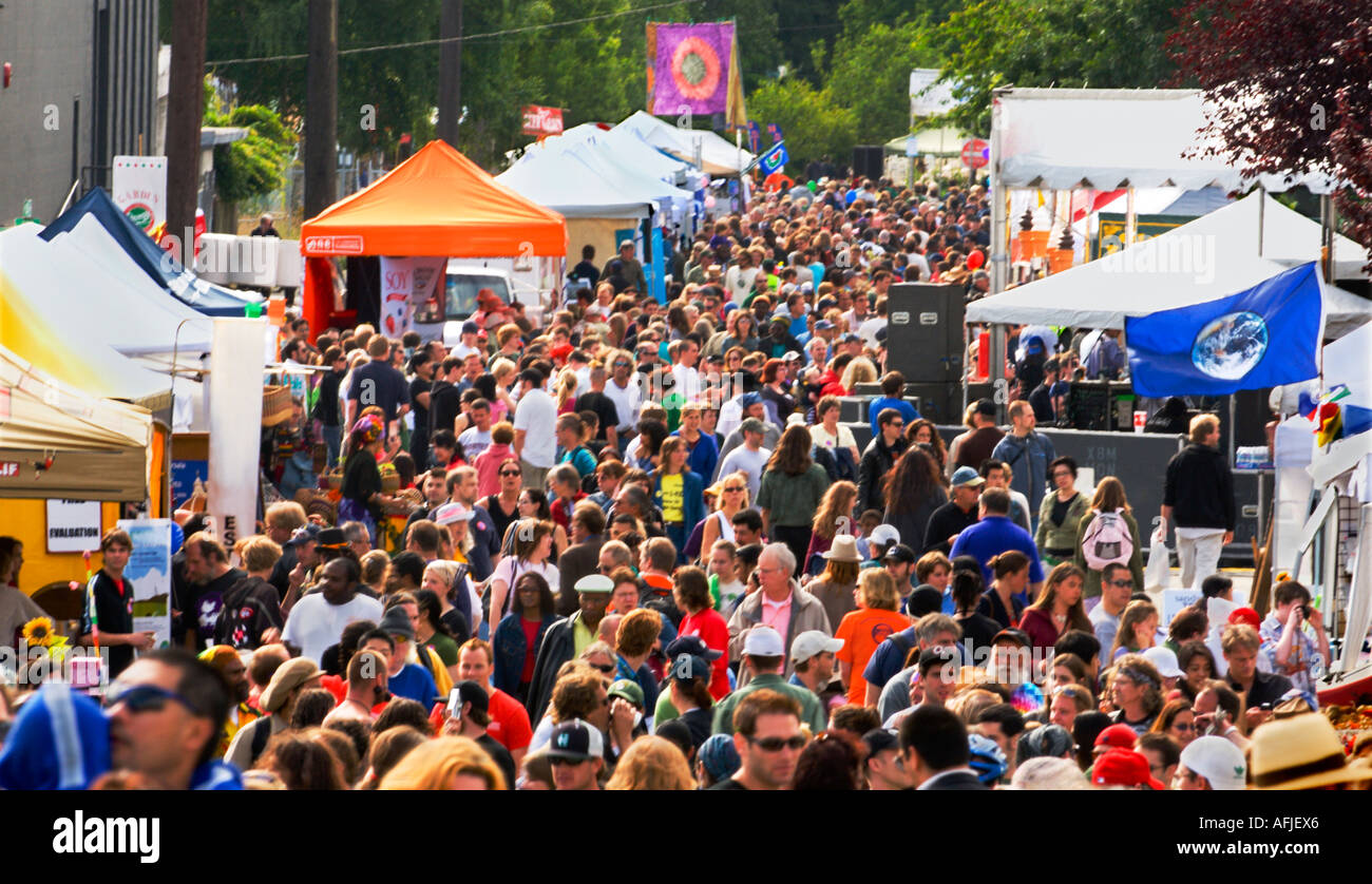 crowd of people at street fair Seattle Washington USA Stock Photo Alamy