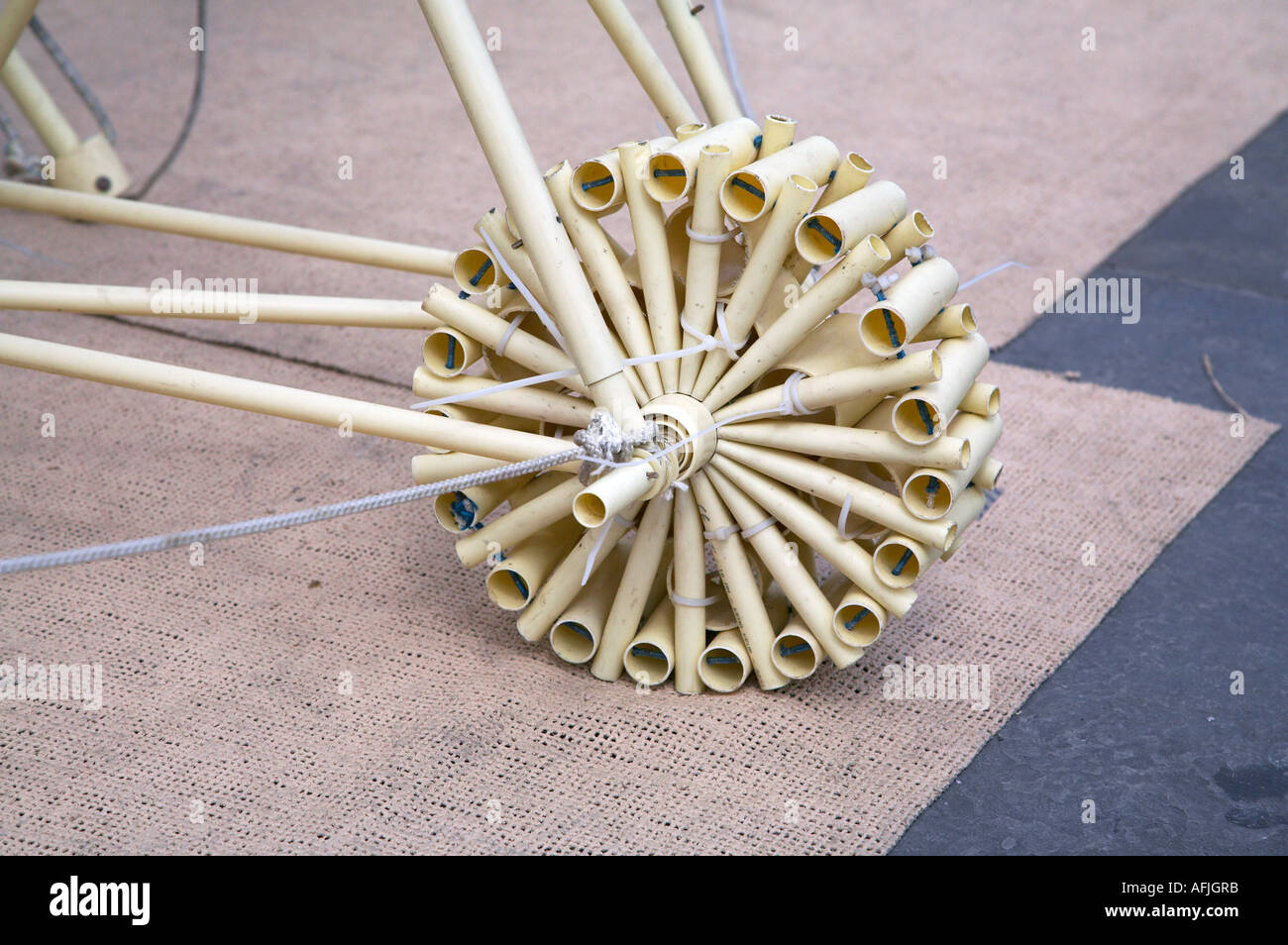 Close up shot of one of the wheels of one Theo Jansen s Strandbeest Stock Photo
