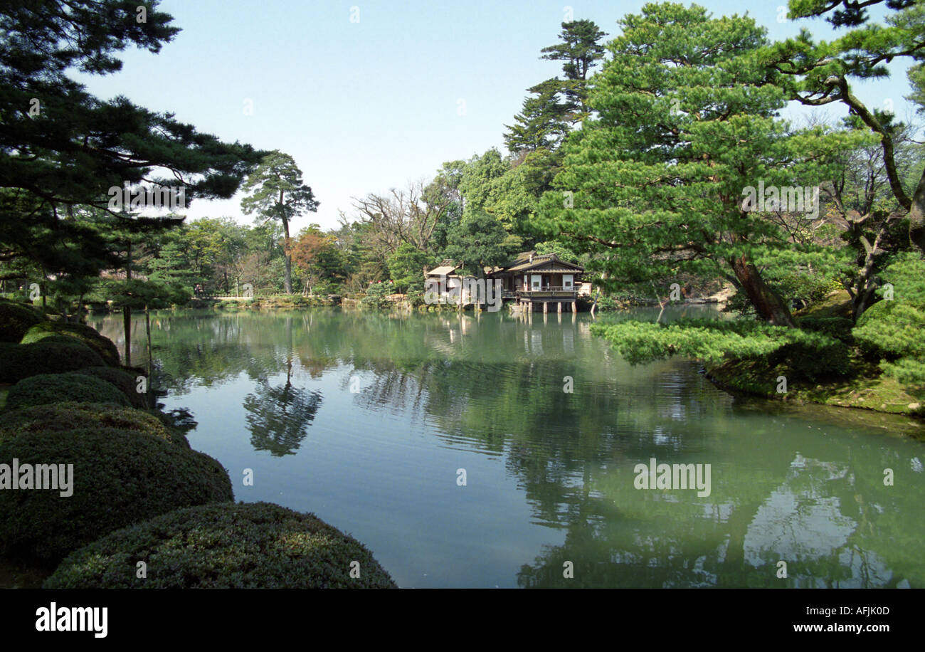 Pond in Kenrokuen Garden in Kanazawa Japan Stock Photo