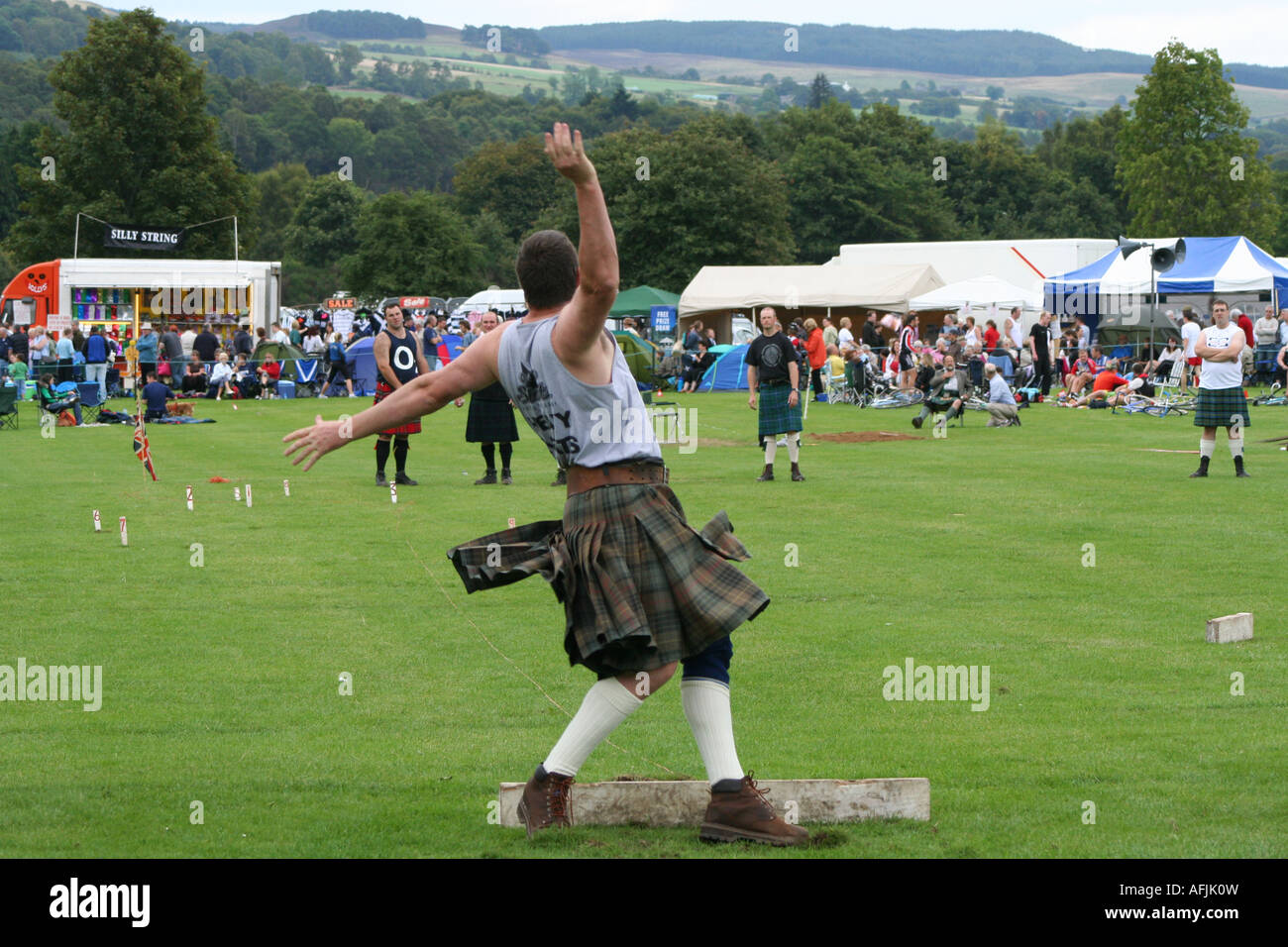 Scottish man in kilt after throwing the hammer at highland games