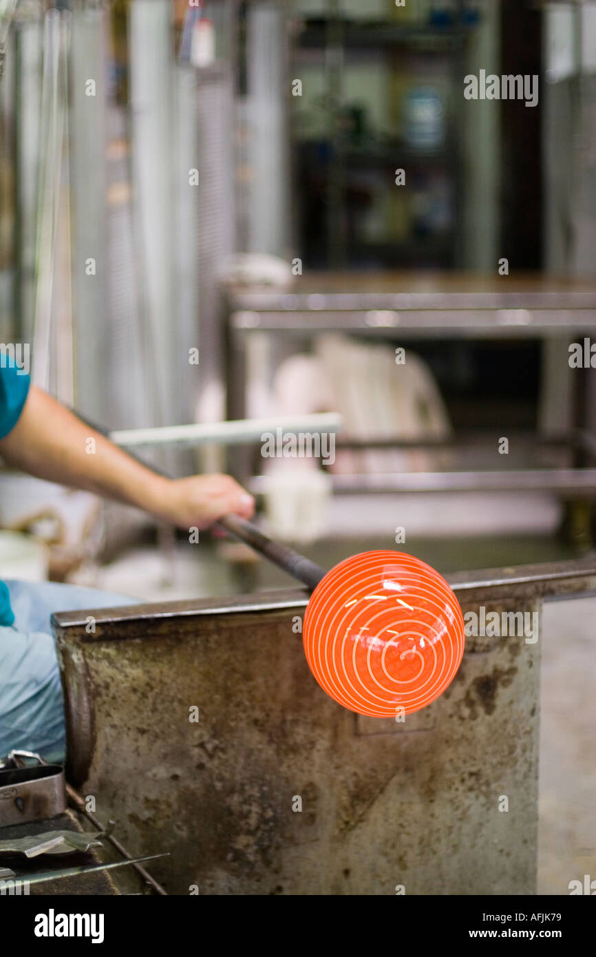 Glass making in a glass factory on the Island of Murano near Venice