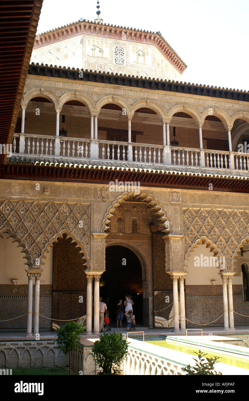 Ornate interior plaster arches in Alcazar former moorish fortress in ...