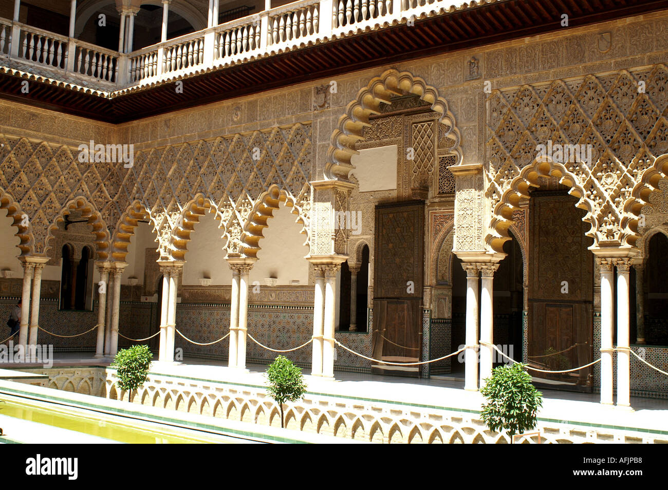 Ornate interior plaster arches in Alcazar former moorish fortress in ...