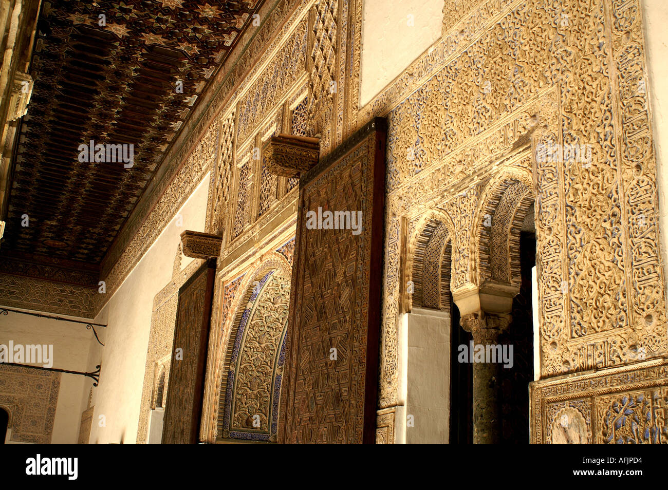 Ornate interior plaster arches in Alcazar former moorish fortress in ...