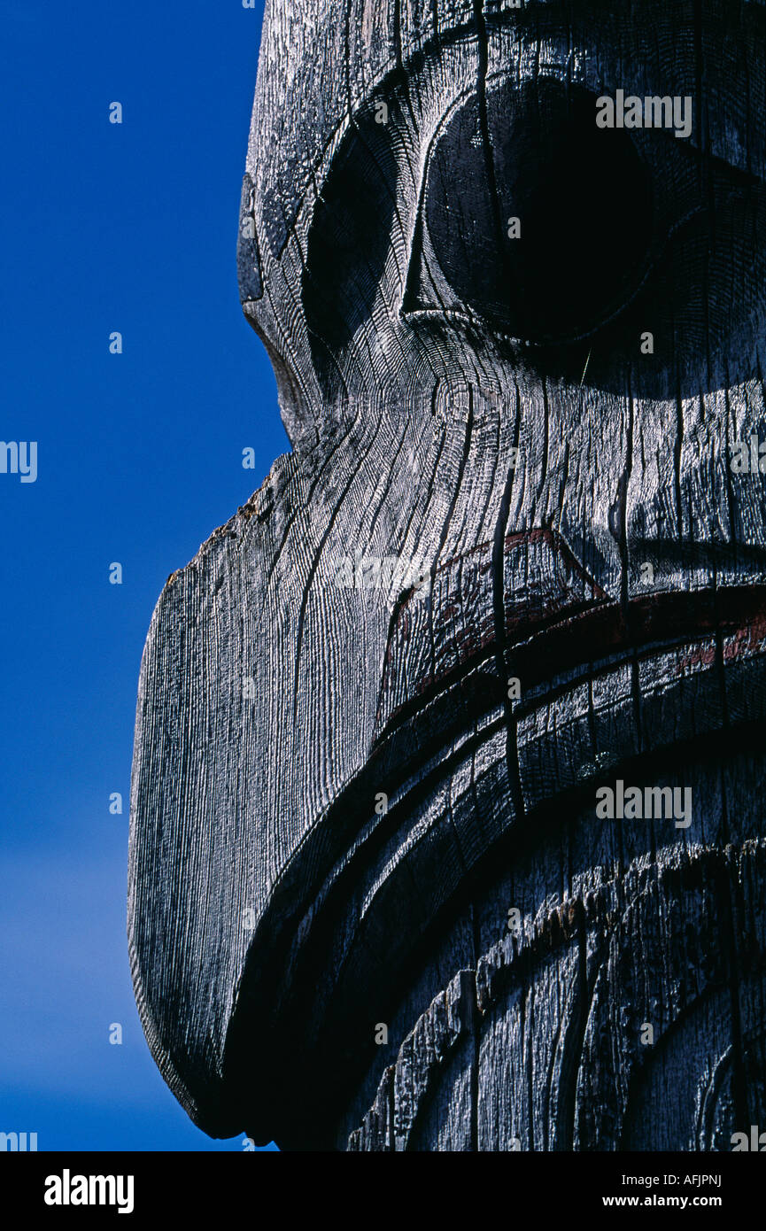 Eagle design on totem pole, Prince Rupert, British Columbia, Canada Stock Photo