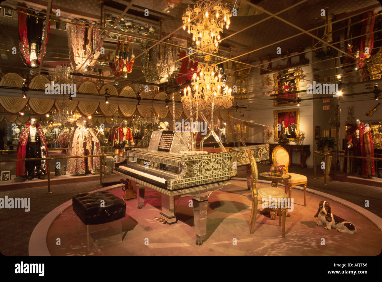 Las Vegas Nevada,Liberace Museum Collection,exhibit exhibits collections,display entertainer 9 foot concert grand piano chandelier wardrobe piano pian Stock Photo