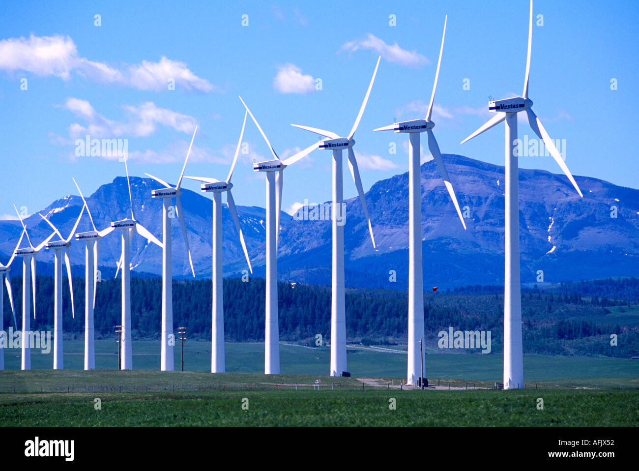 Wind Turbines generate Electricity at Wind Farm near Pincher Creek in