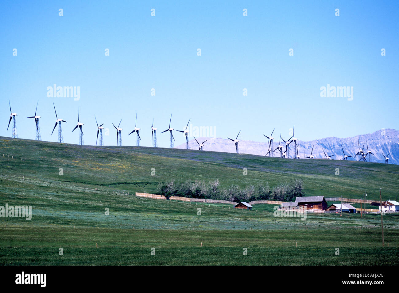 Wind Turbines generate Electricity at Wind Farm near Pincher Creek in