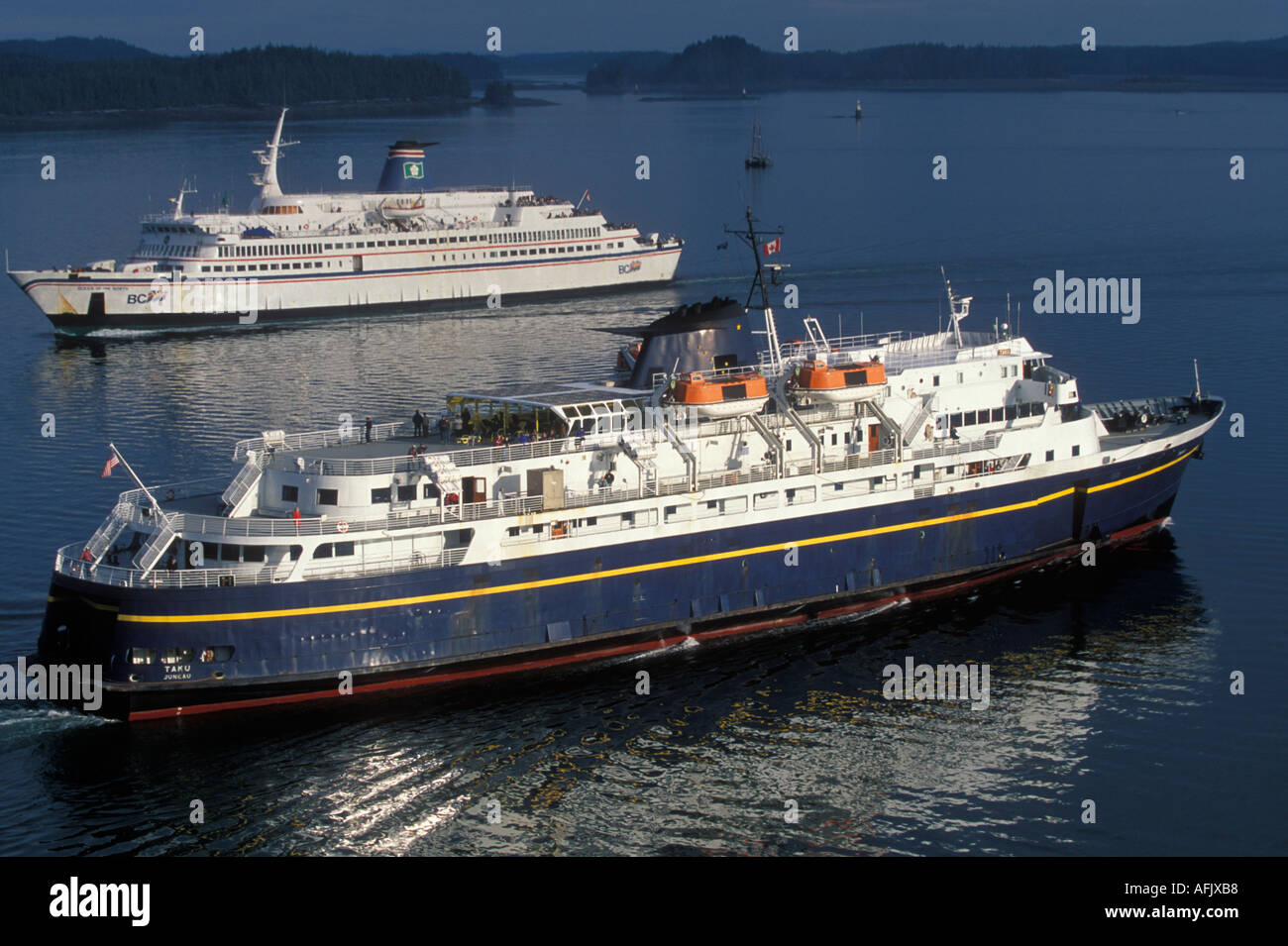 Canada British Columbia Alaska State Ferry Sails Past Bc Ferry In Prince Rupert Harbour Along Inside Passage Stock Photo Alamy