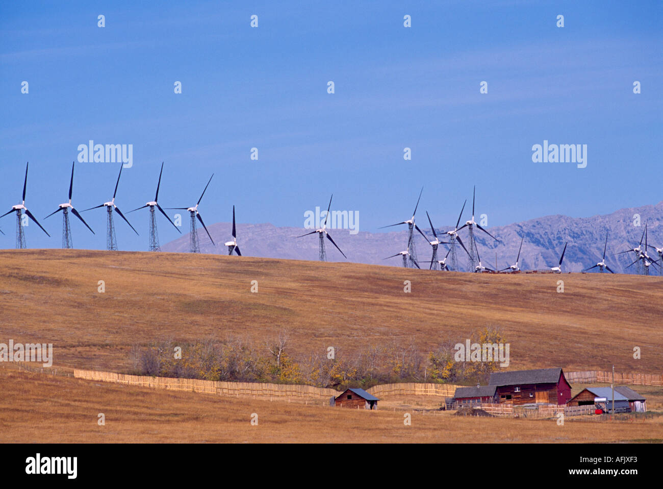 Wind Turbines generate Electricity at Wind Farm near Pincher Creek in