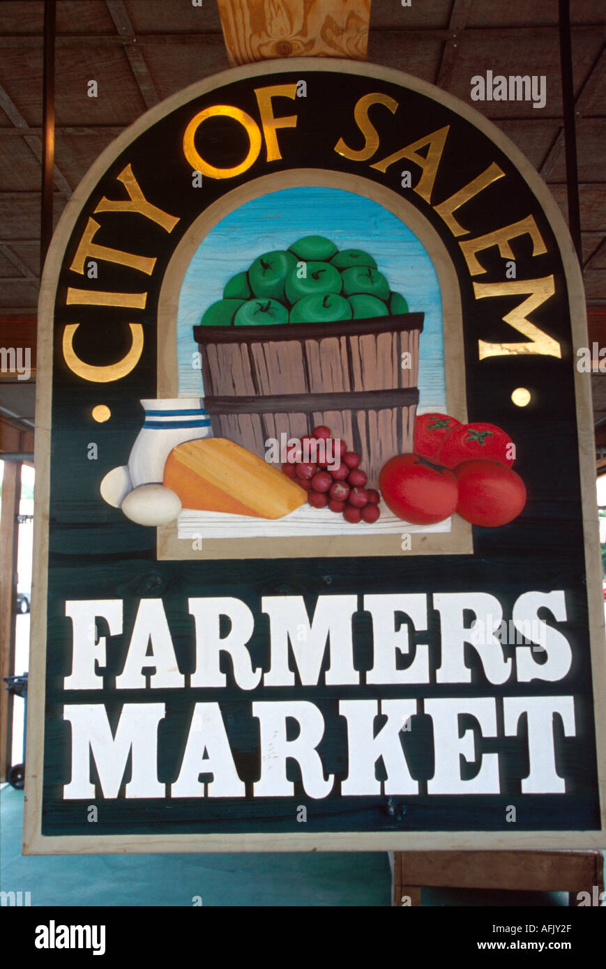 Salem Virginia Main Street Farmers Market sign,information,advertise,market,notice,reading,learn learns learning,VA090,visitors travel traveling tour Stock Photo