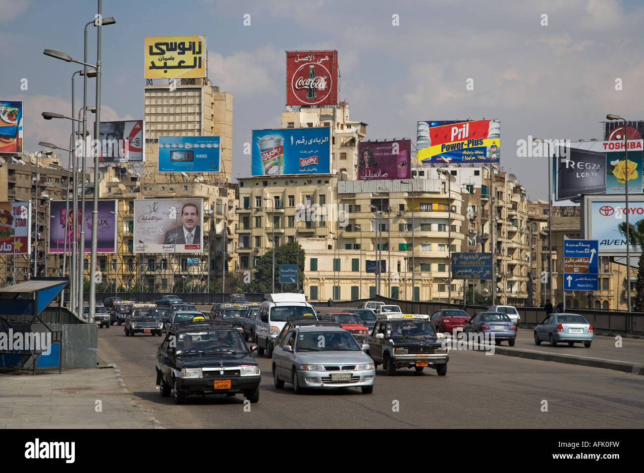 The constant traffic of downtown Cairo makes it one of the most polluted cities in the world. Stock Photo
