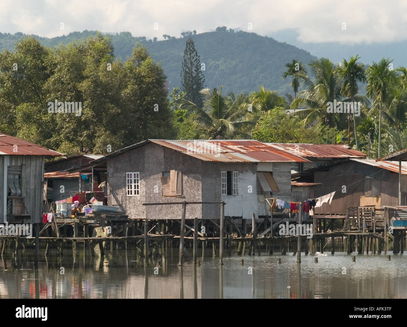 STILT HOUSES AND VILLAGE NEAR KOTA KINABALU, SABAH, MALAYSIA Stock