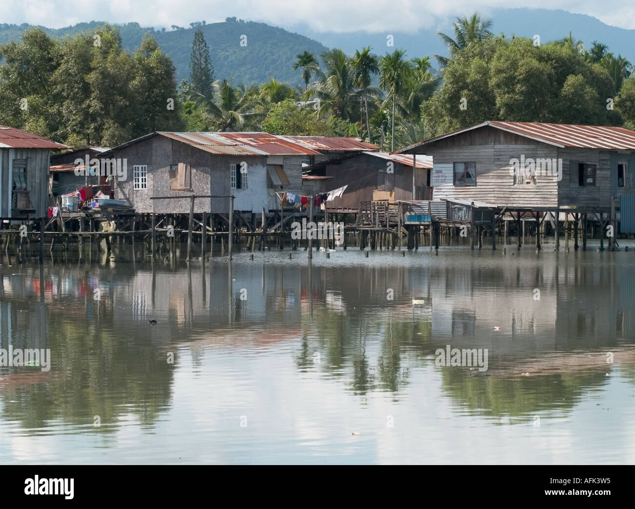 STILT HOUSES AND VILLAGE NEAR KOTA KINABALU, SABAH, MALAYSIA Stock