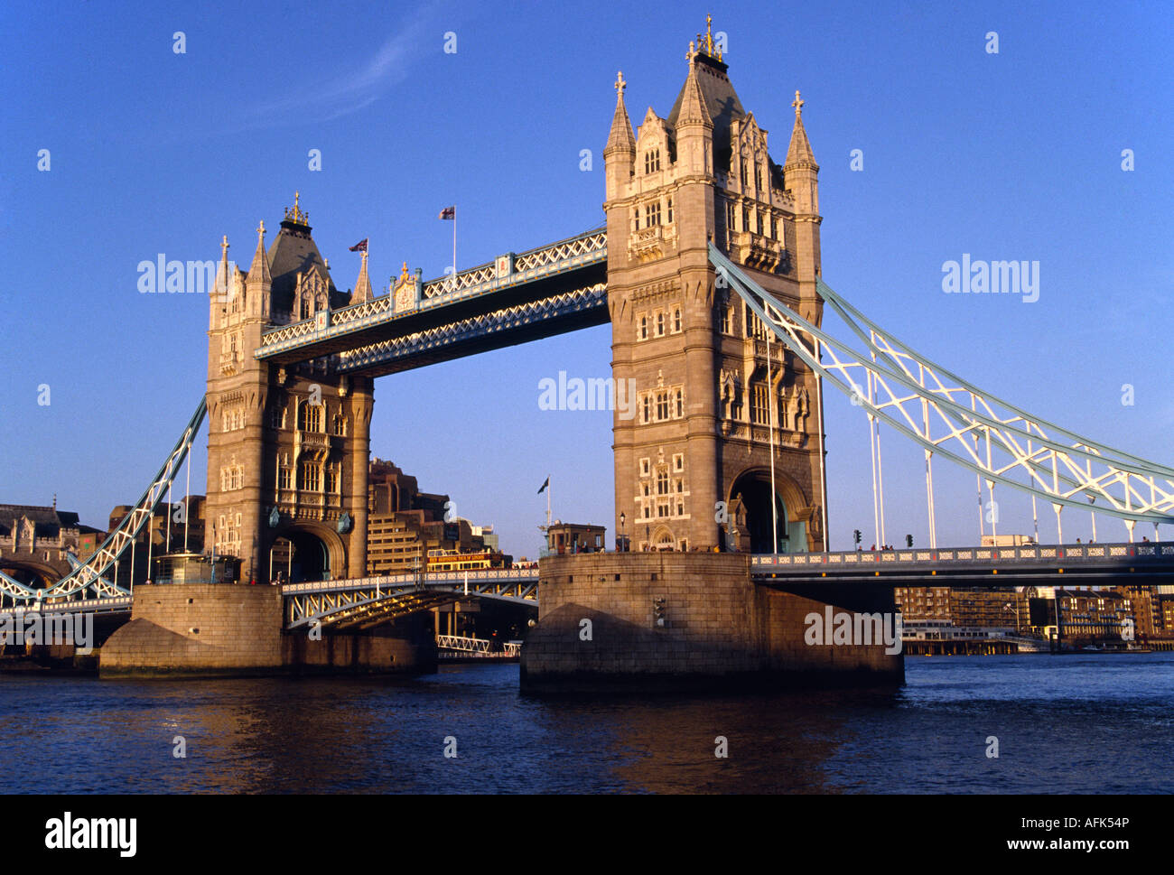 The Tower Bridge crossing the River Thames in central London. The bridge designed by Sir Horace Jones and built in 1894 Stock Photo