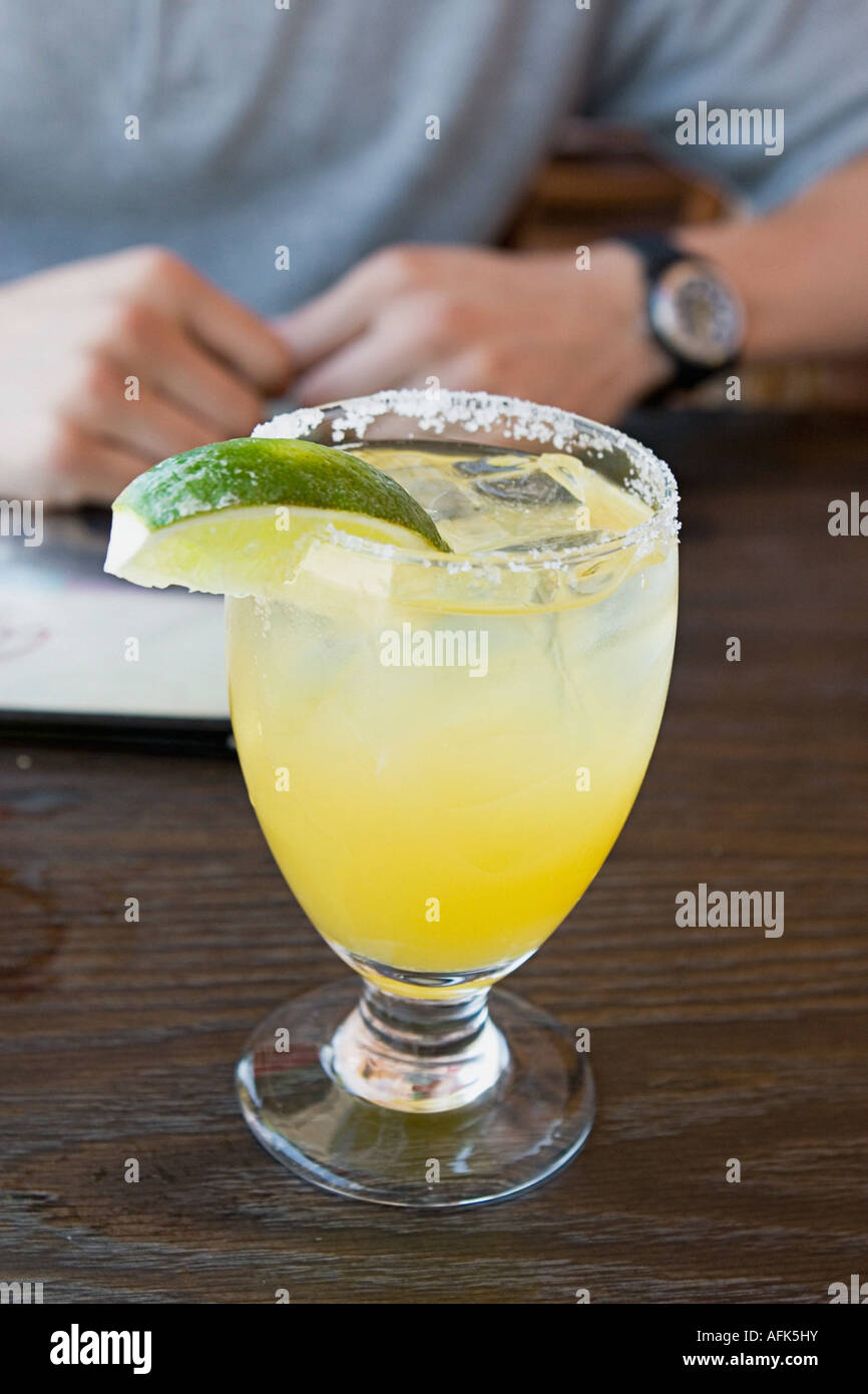 Margarita on table at outdoor restaurant. Stock Photo