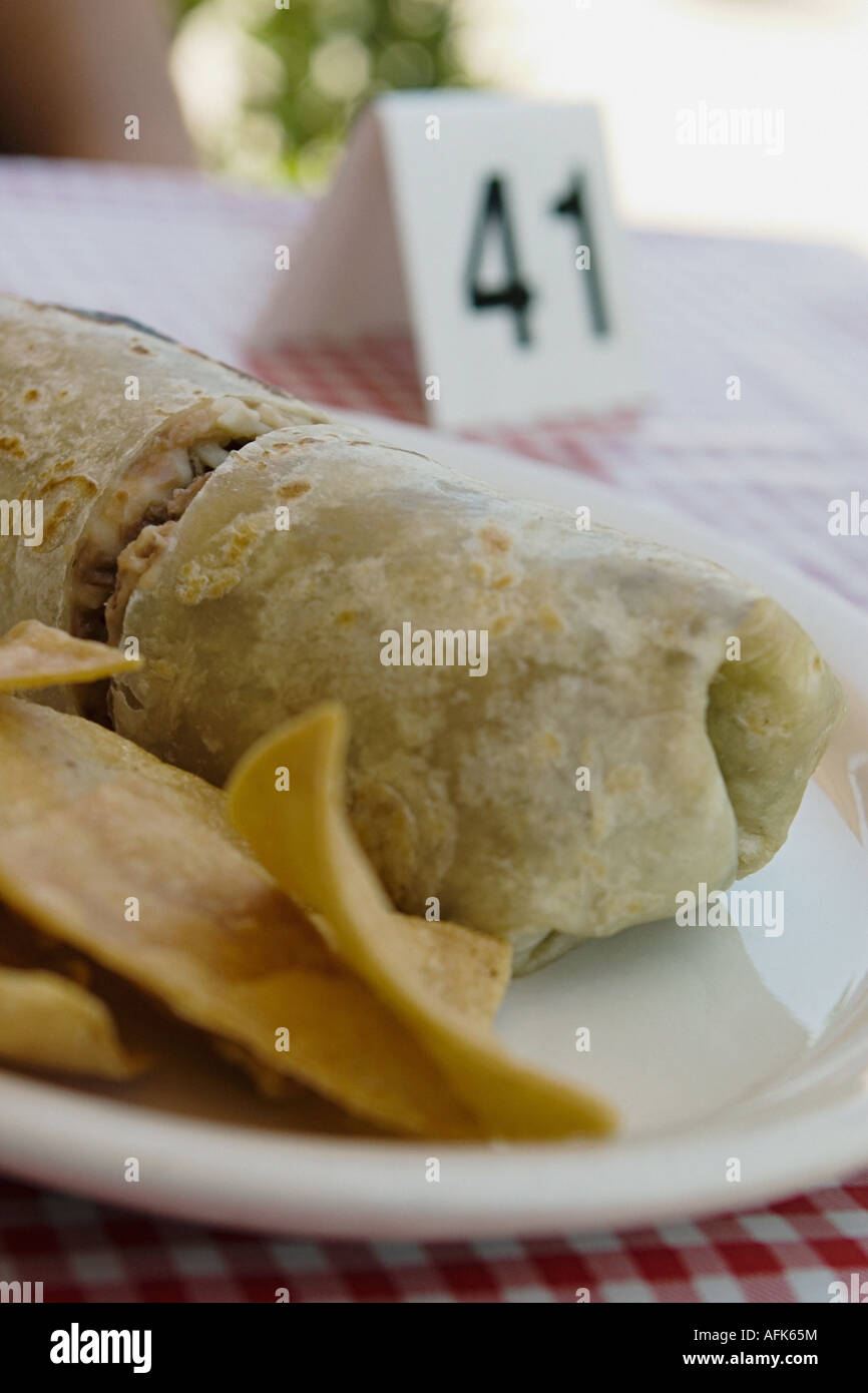 Closeup of burrito and chips Stock Photo Alamy