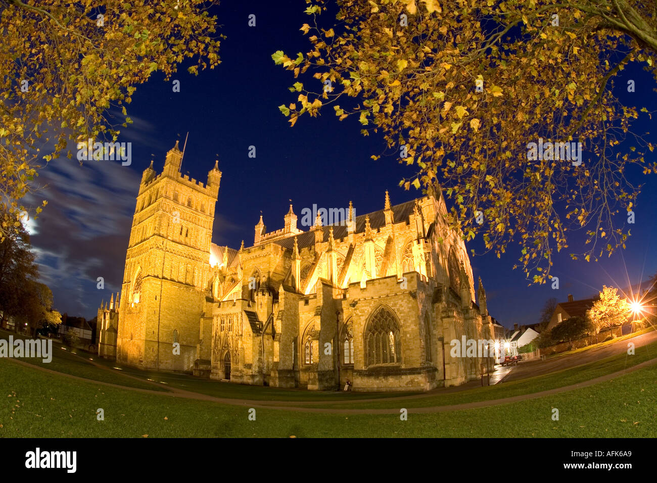 Exeter Cathedral at night Stock Photo