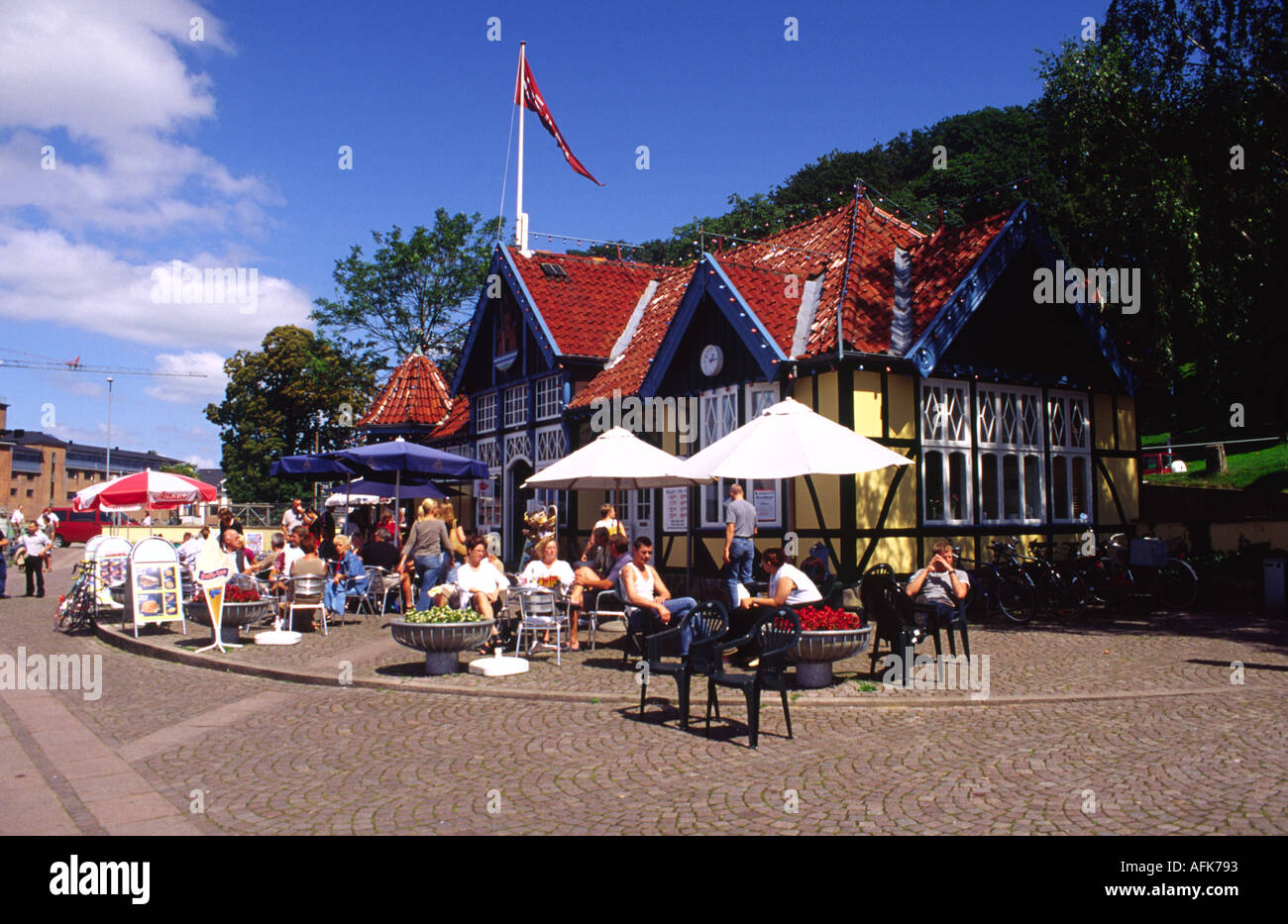 Cafe scene at the harbour in Silkeborg Denmark Stock Photo ...