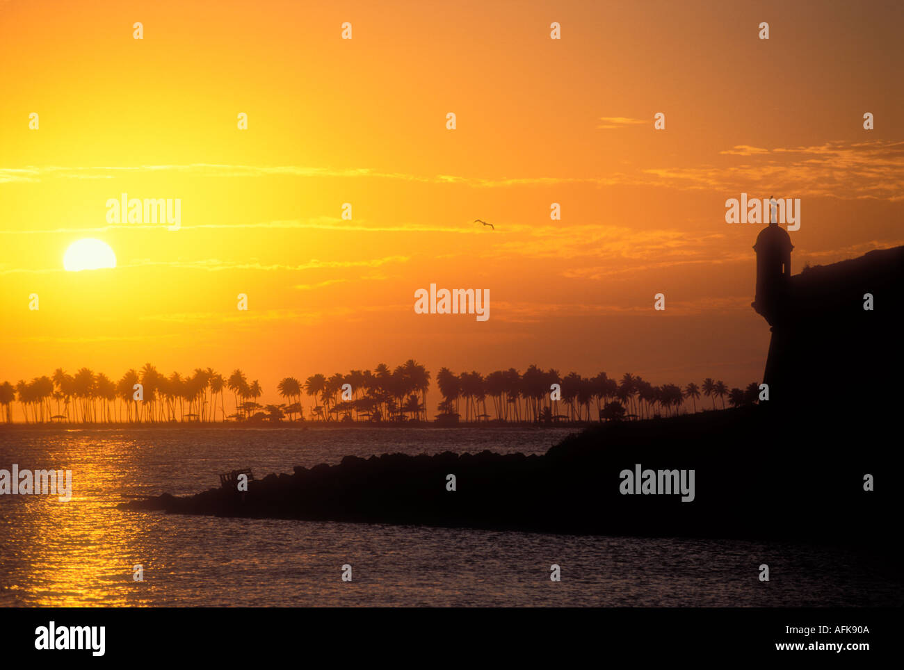Sunset over the harbor in Old San Juan Puerto Rico Caribbean Stock ...