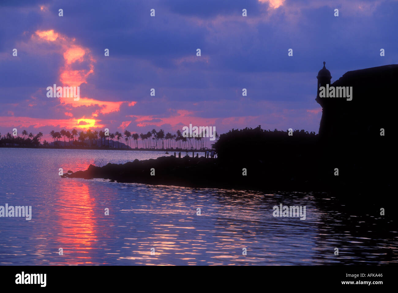 Sunset over harbor in Old San Juan Puerto Rico Caribbean Stock Photo ...