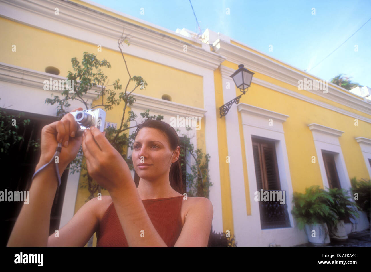 Woman taking photos in Old San Juan Puerto Rico Caribbean Model ...