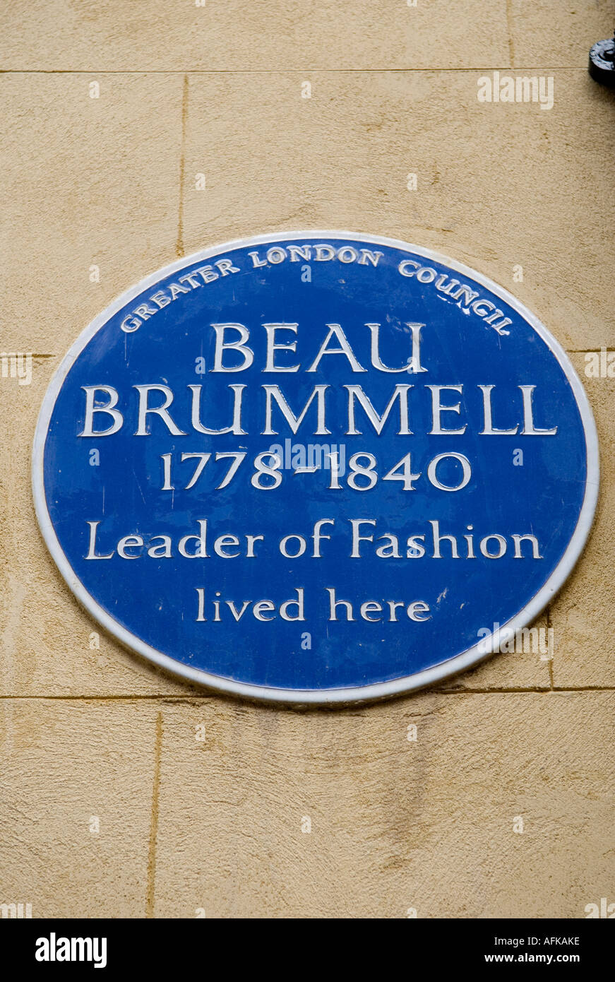 Beau Brummell. 4 Chesterfield Street Mayfair London W1 England Greater London Council Blue plaque HOMER SSYKES Stock Photo