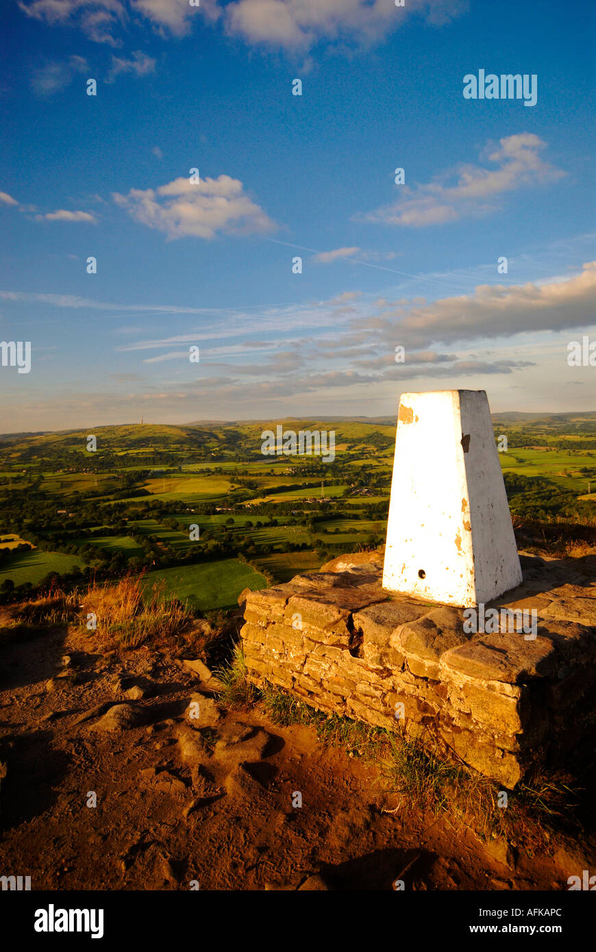 The Trig Point at Cloudside Looking Out Towards Croker Hill Nr Congleton Cheshire UK Stock Photo
