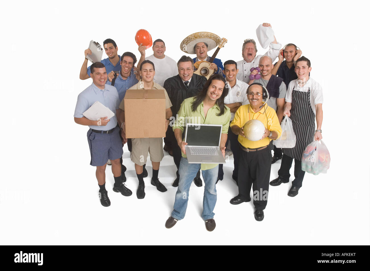 Group portrait of men in different professions Stock Photo