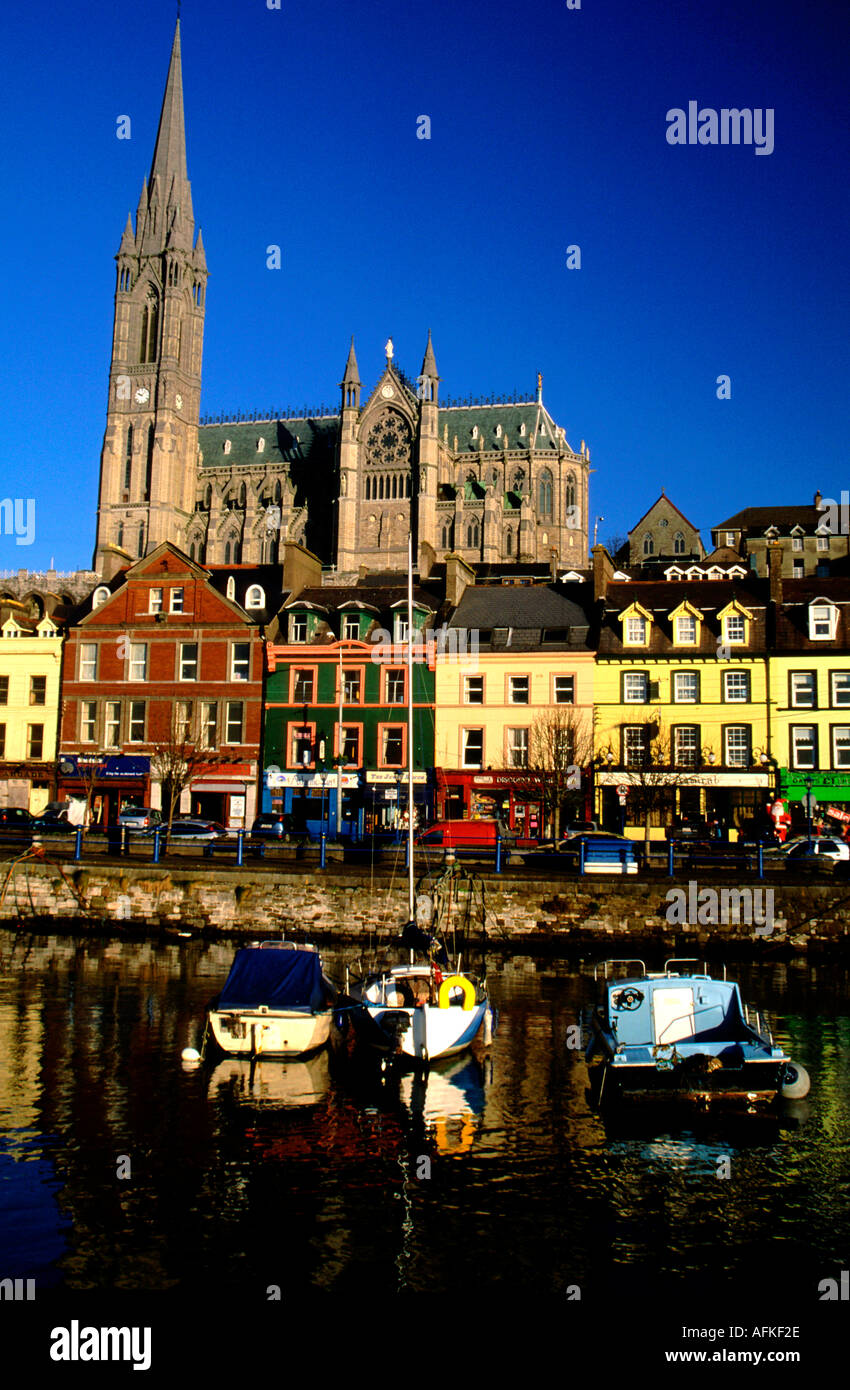Cobh Harbour and St Colemans Cathedral, County Cork, Ireland. Cathedral ...