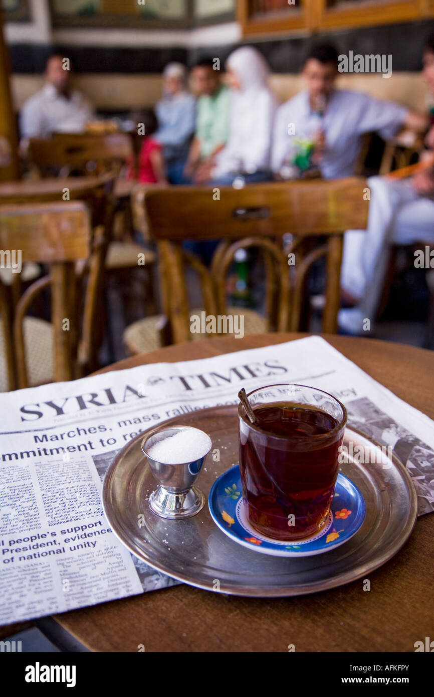 Drinking tea in the famous Al Nawfara cafe in Old Damascus, Syria Stock Photo