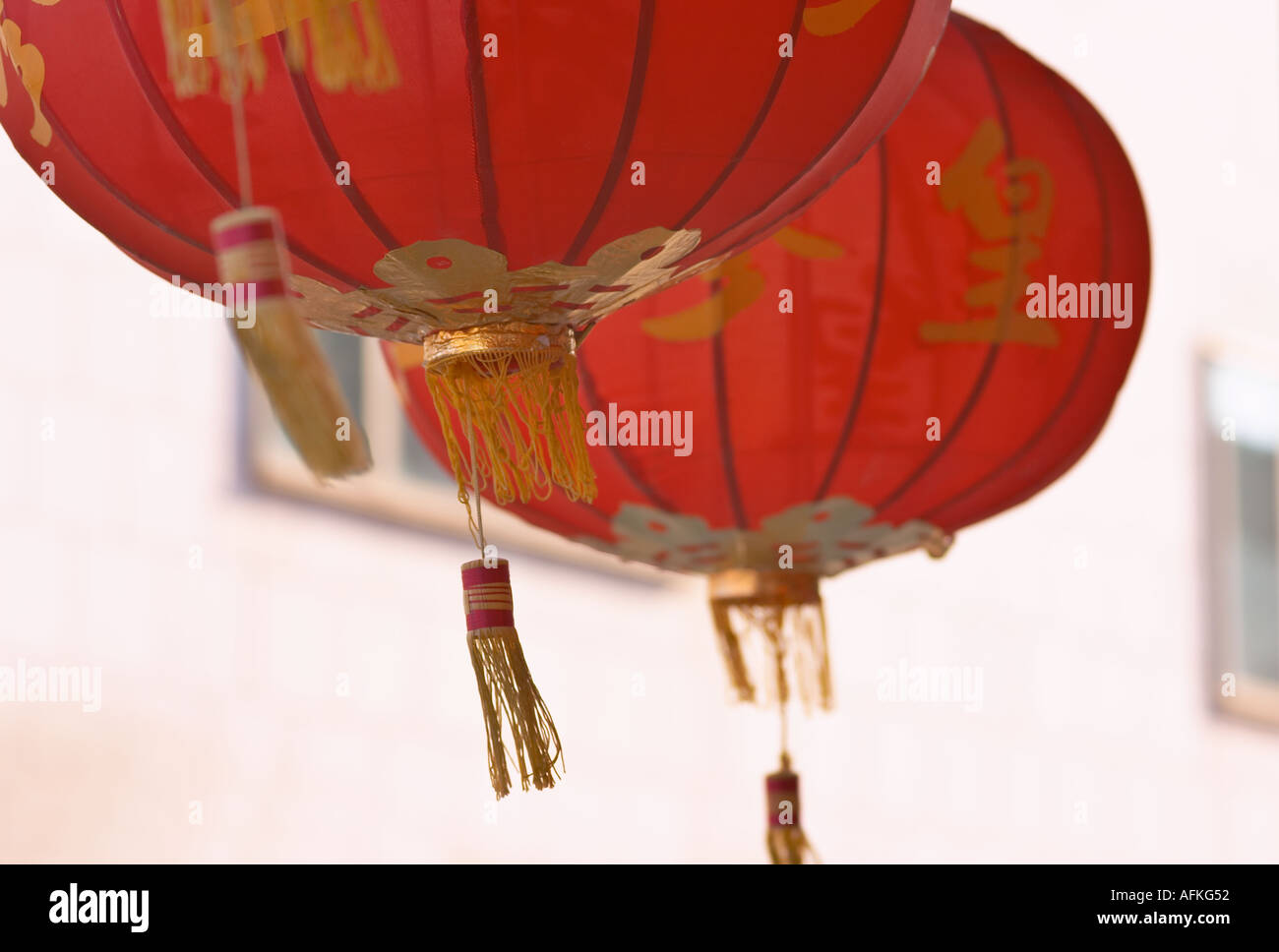 Red Chinese silk lanterns Stock Photo