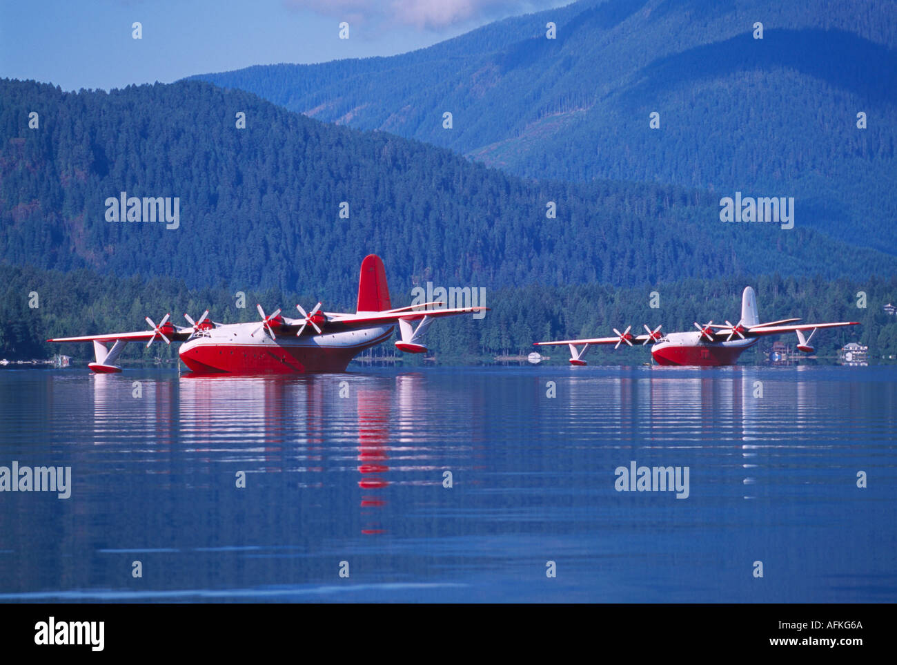 Vancouver Island, BC, British Columbia, Canada, Martin Mars Water Bombers float on Sproat Lake Provincial Park near Port Alberni Stock Photo