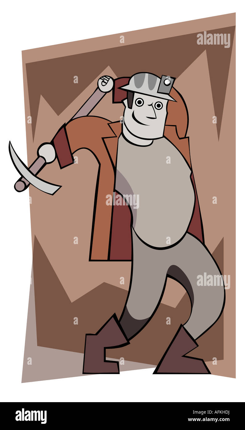Miner working with a pick axe Stock Photo