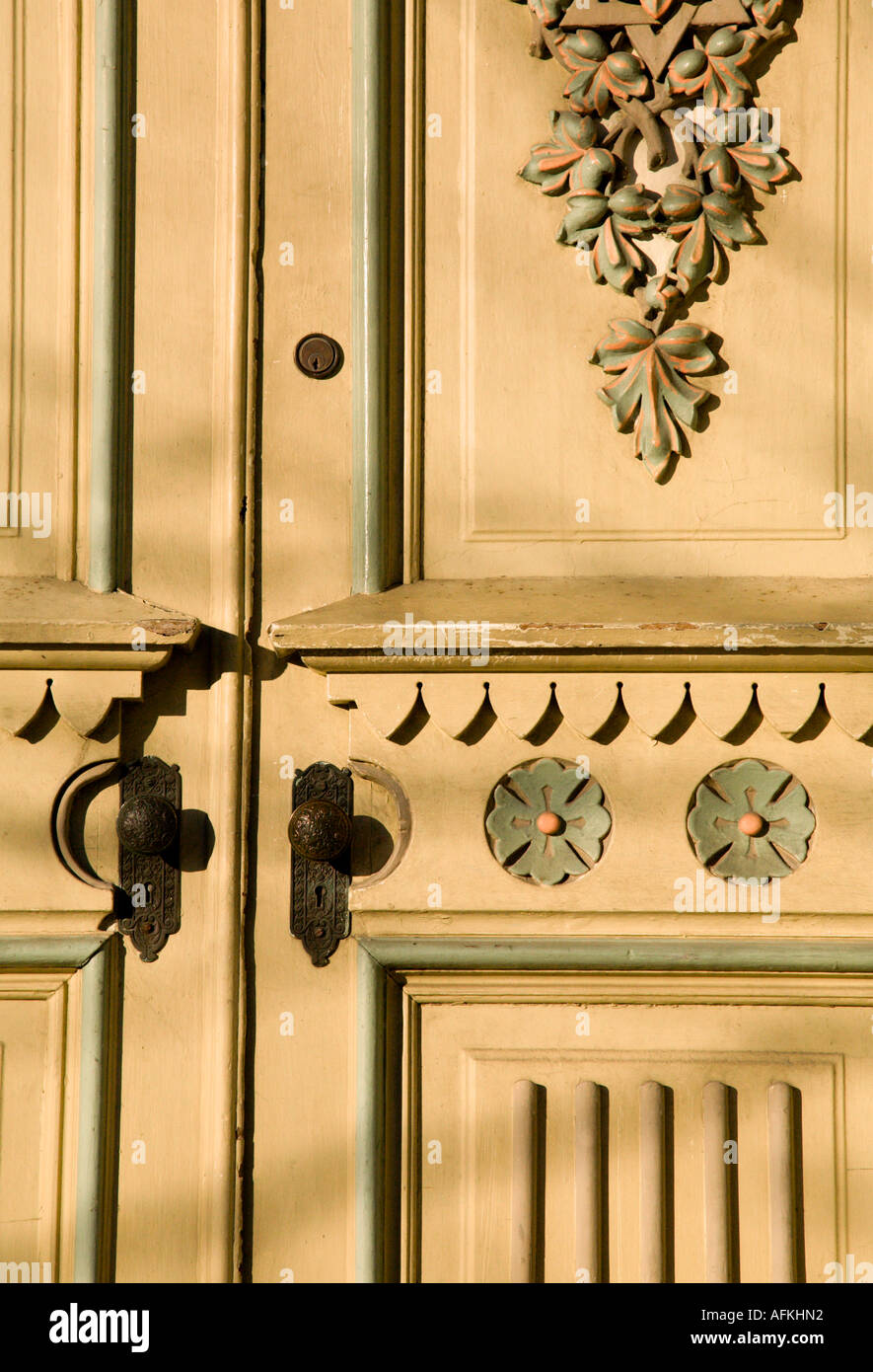 Closeup of doors on Jason Downer House 1201 N Prospect built in 1874 Milwaukee Wisconsin USA Stock Photo